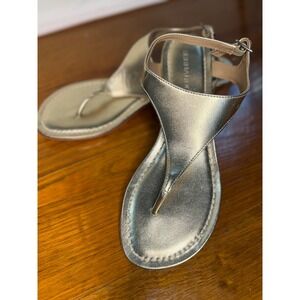 Bernardo Gold Leather Thong Wedge Sandals Ankle Strap  Womens 8.5M Brazil
